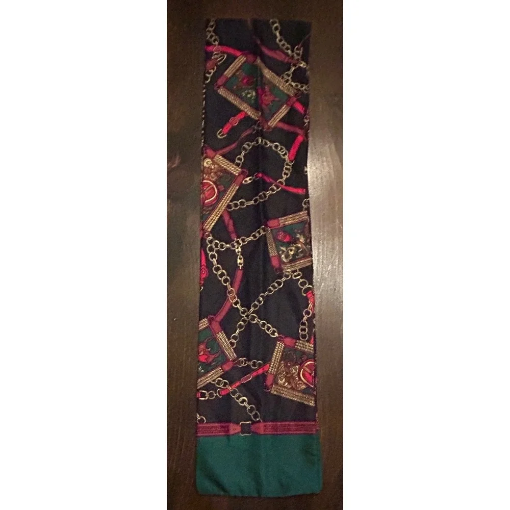 Vintage 90s Equestrian Chain Scarf Navy Blue Horse Girl Old Money Dark Academia
